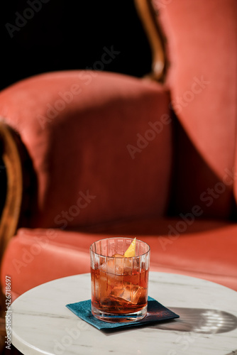 Americano cocktail, with Campari bitter, red vermouth and soda; happy hour at home, homemade drink photo