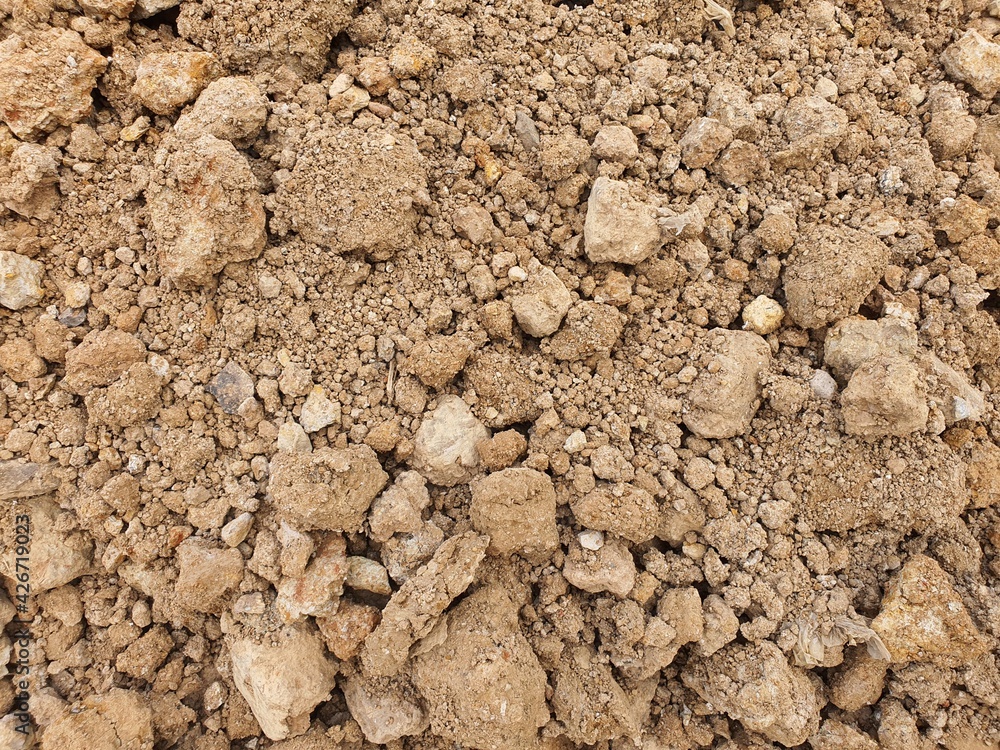 Filled soil prepared to adjust the surface for building construction. Filled soil prepared to adjust the surface for building construction.