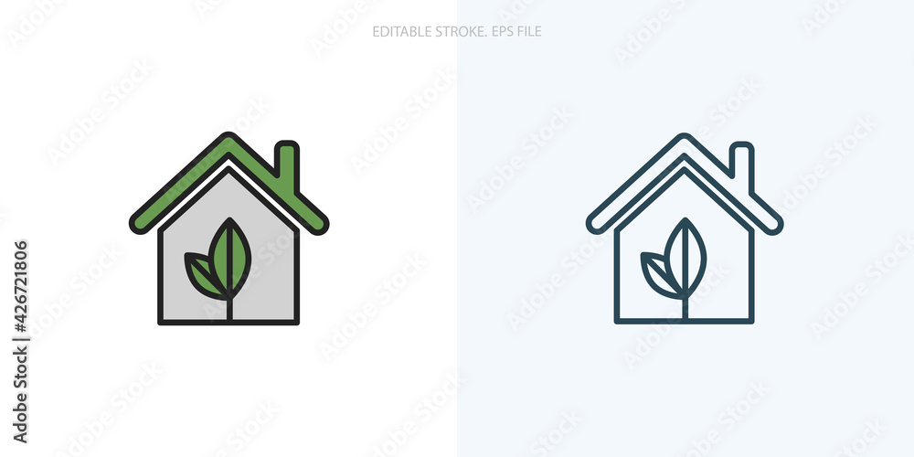 Green house icon for your website, logo, app, UI, product print. Editable stroke icons set