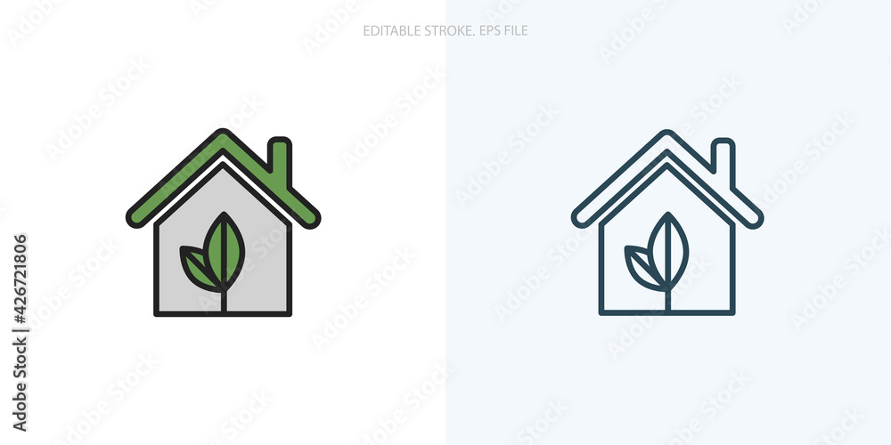 Green house icon for your website, logo, app, UI, product print. Editable stroke icons set Green house icon for your website, logo, app, UI, product print. Editable stroke icons set