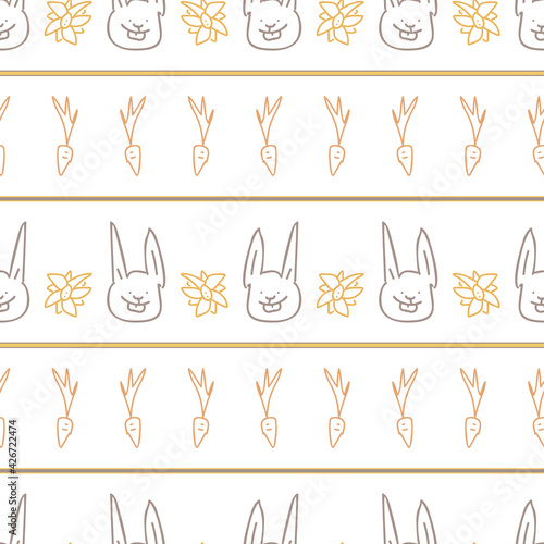 Cute crayon scribble easter rabbit kid doodle background. Hand drawn earthy whimsical motif seamless pattern. Naive simple character cartoon for minimal baby nursery decor. Neutral scandi style unisex