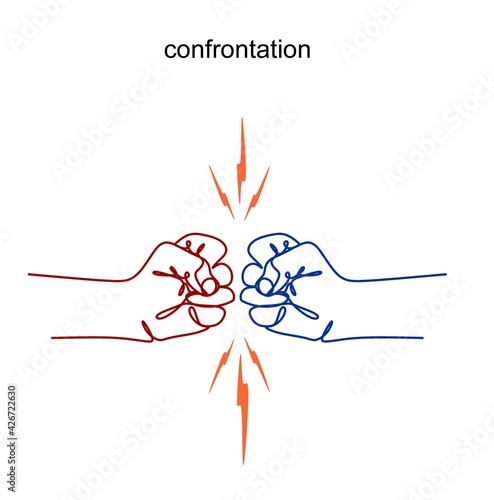 line drawing of hands as a conflict compromise Disagreement and struggle with communication settlement with the help of third-party vector illustrations.