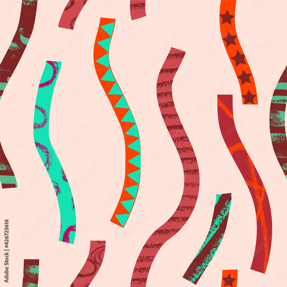 Fototapeta premium Colorful Wavy Stripes or Ribbons Trendy Vector Seamless Pattern