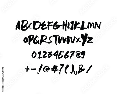 take over ego font. ink brush vector font collection. alphabet, numeric, and symbol letter. a hand drawn of unique typeface illustration.