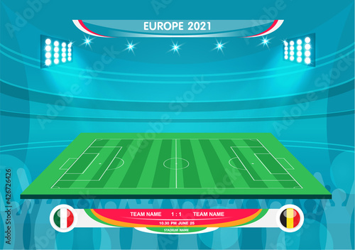 Soccer European championship 2021. soccer playing field with strategy elements. set of infographic elements. Vector illustration. 
