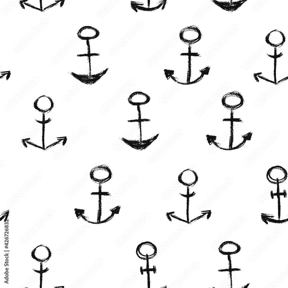 Vector Seamless pattern with grunge drawing anchor. Vector Seamless pattern with grunge drawing anchor.