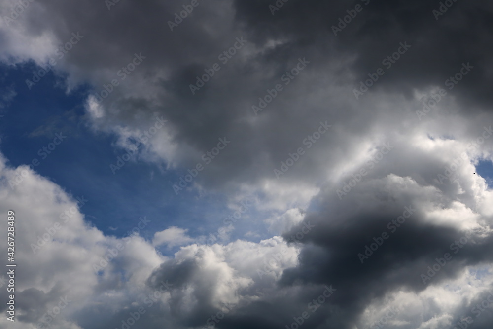 Stormy sky with gray clouds before the rain. Weather forecast concept
