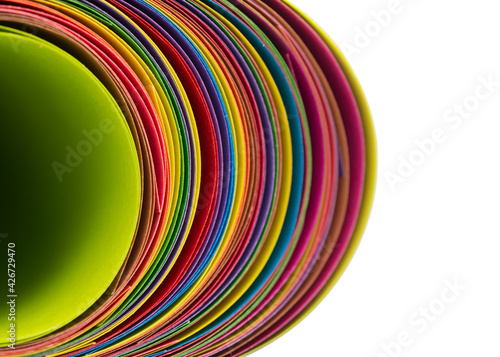 Rolled color paper sheets abstract macro view