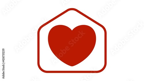 Heart house animation. Simple love heart shape with home icon motion animation. 4k video with alpha matte channel