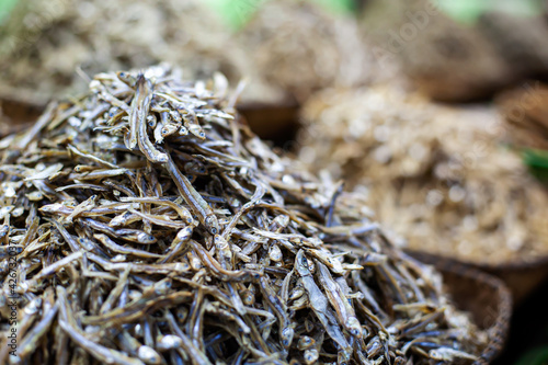 Valokuva A lot of dried salted smelt at street market