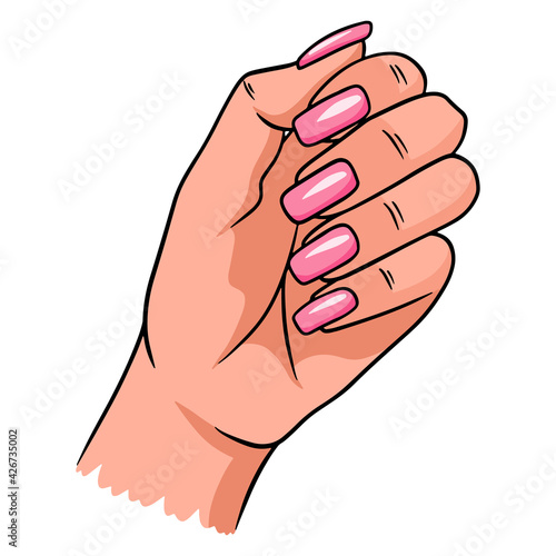 Female hand with a completed manicure. Painted nails.