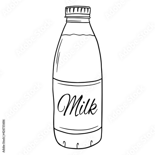 Milk bottle. Milk products. Fresh milk. Farm products. ector illustration in cartoon style for design and decoration.