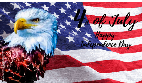 4th of July holiday. Eagle with the flag of the United States. Vector illustration.