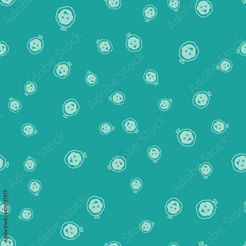 Green Murder icon isolated seamless pattern on green background. Body, bleeding, corpse, bleeding icon. Dead head. Concept of crime scene. Vector
