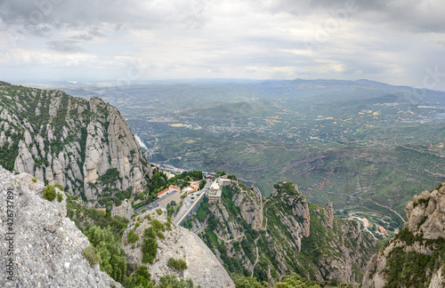 Photography View towards Montserrat Abbey and valleys bellow it, Barcelona, Spain