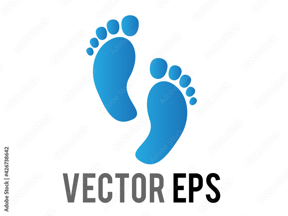 Vector gradient blue two human footsteps, showing both feet and all five toes Vector gradient blue two human footsteps, showing both feet and all five toes