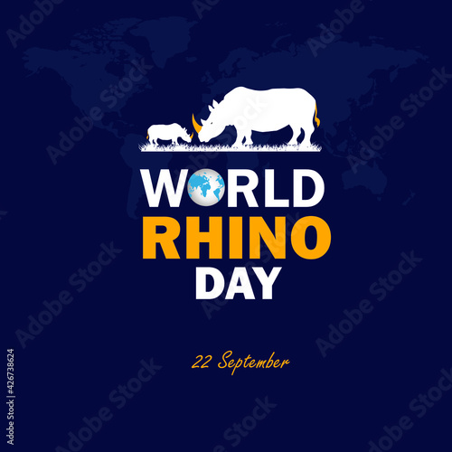 World Rhino Day. 22 September. Vector illustration for the world rhinos day. Poster, logo, postcard,  Animal protection.