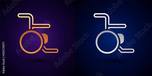 Gold and silver Wheelchair for disabled person icon isolated on black background. Vector
