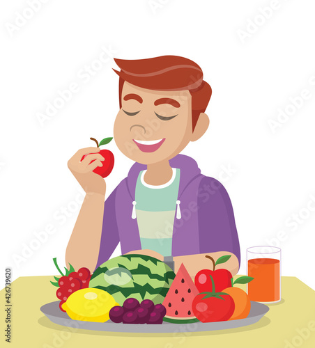 Man eating fresh healthy fruits.,vector eps10