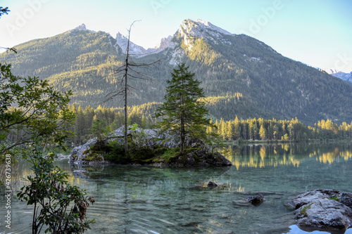 See, Hintersee, Ramsau, Berchtesgaden, Berchtesgadener Land, Malerwinkel, Ferchensee, Forchensee, Ramsauer Ache, Hochkalter,  Oberbayern, Wasser, Spiegelglatt, Spiegelbild, spiegeln, Oberfläche,  Somm photo