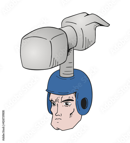 Worker man with hummer in head