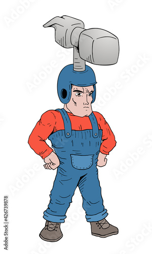 Worker man with hummer in head