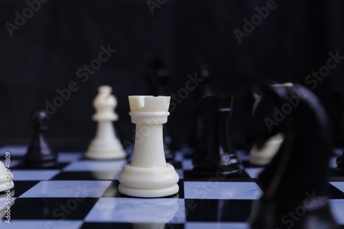 Game of chess. Chess is photographed on a chessboard. Table games. Strategy games. Creative minimal concept. Strategy, management or leadership concept. Business success concept.