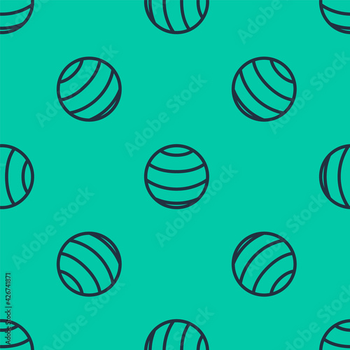 Blue line Fitness ball icon isolated seamless pattern on green background. Gym ball. Vector
