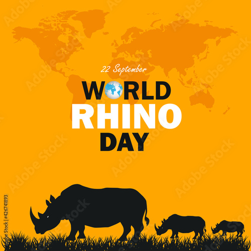 World Rhino Day. 22 September. Vector illustration for the world rhinos day. Poster, logo, postcard,  Animal protection.