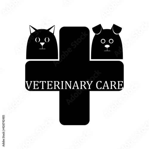 Black and white veterinary care logo. Isolated on white background