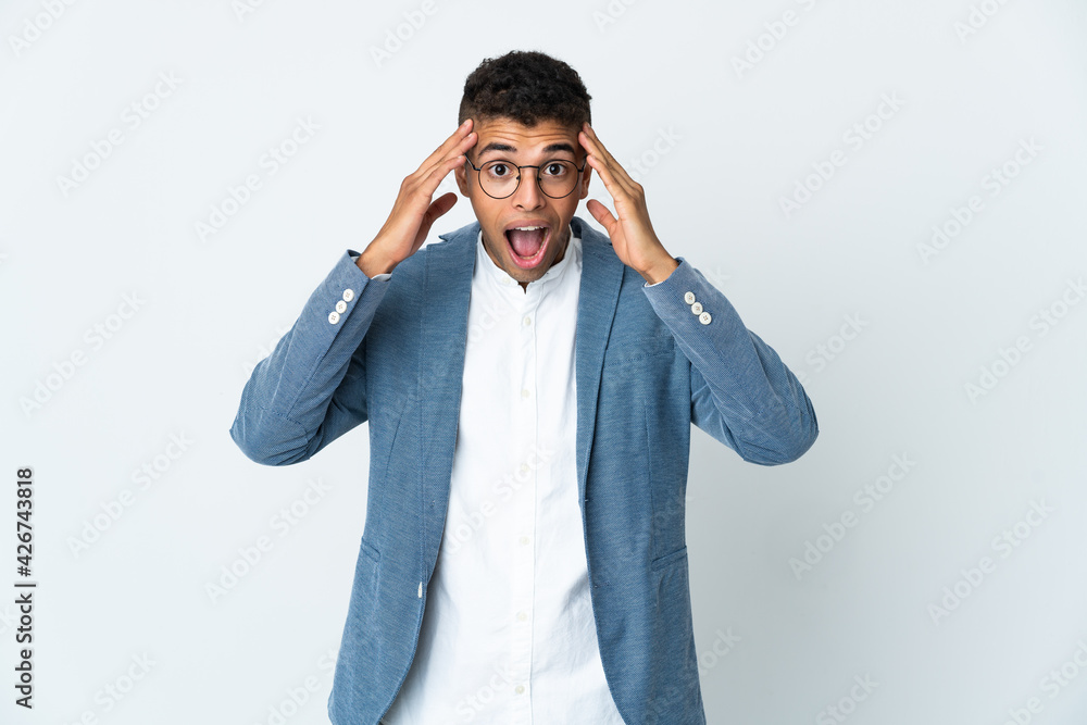 Young business Brazilian man isolated on white background with surprise expression Young business Brazilian man isolated on white background with surprise expression