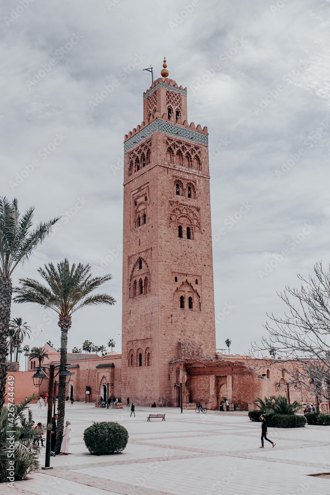 minaret of the mosque in marrakesh country
