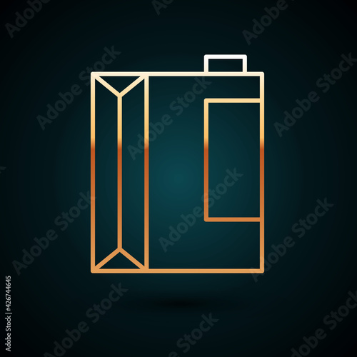 Gold line Paper package for kefir icon isolated on dark blue background. Dieting food for healthy lifestyle and probiotics fulfillment. Vector