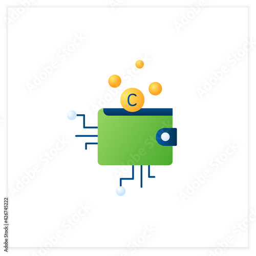 Cryptocurrency wallet flat icon.Physical medium, program.Private access for cryptocurrency transactions.Digital money collection.3d vector illustration