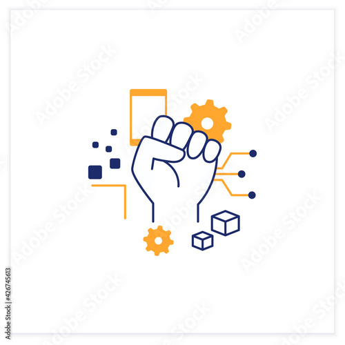 Digital revolution flat icon. Fist up. Support transition from analog technologies. Digital transformation concept.Vector illustration