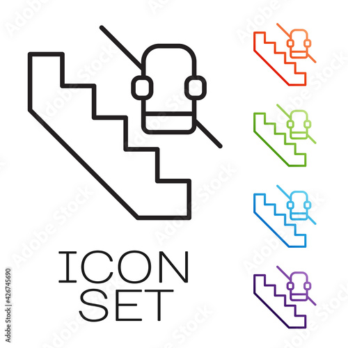 Black line Disabled access elevator lift escalator icon isolated on white background. Movable mechanical chair platform for handicapped human. Set icons colorful. Vector