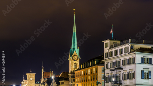 Night view of historic Zurich city center on summer  Canton of Zurich  Switzerland.