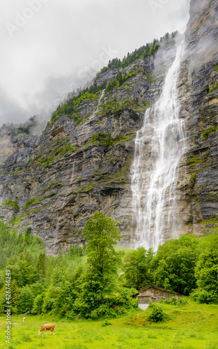 Mountain waterfall near Murren, Switzerland