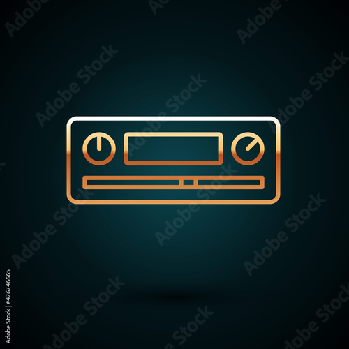 Gold line Car Audio icon isolated on dark blue background. Fm radio car audio icon. Vector