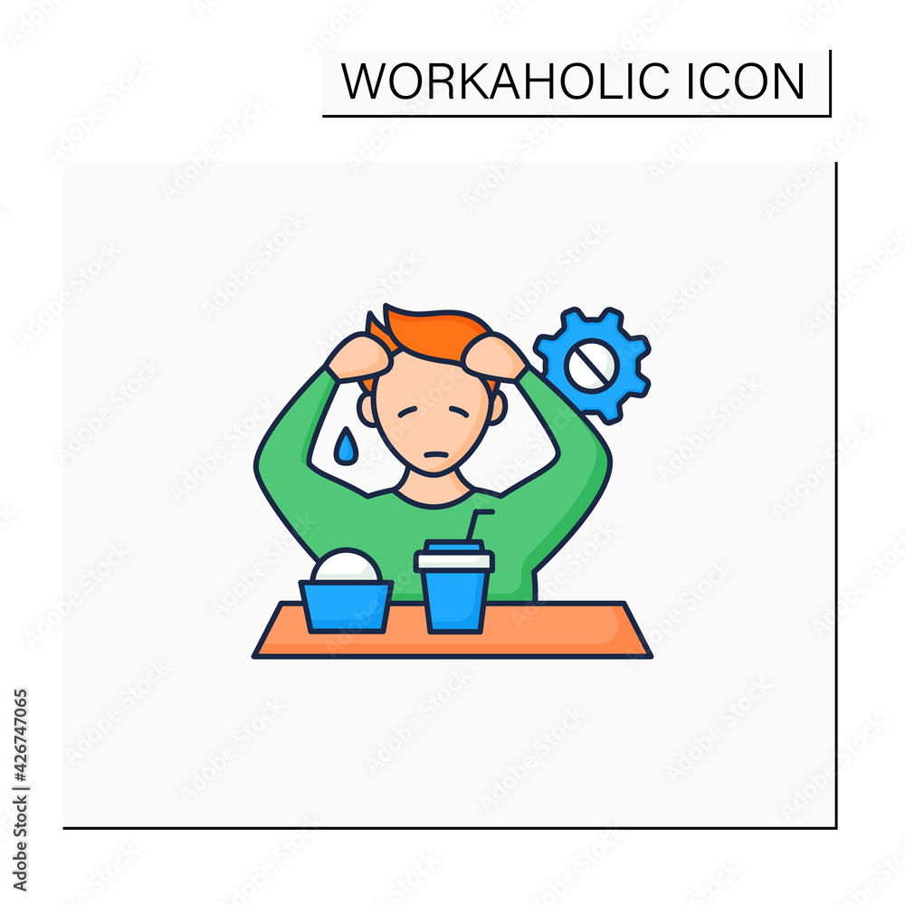 Workaholic color icon. Emotional causes. Stressful situation. Emotional burnout due to work. Overworking concept.Isolated vector illustration