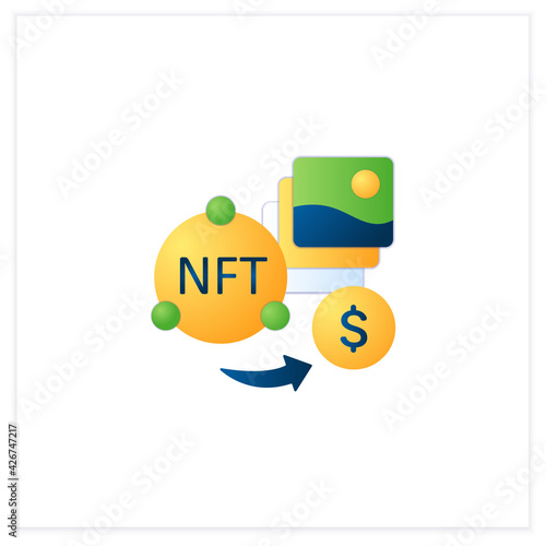 NFT fun flat icon. Selling digital arts. Receiving money for sale intellectual property.Digitalization concept. 3d vector illustration