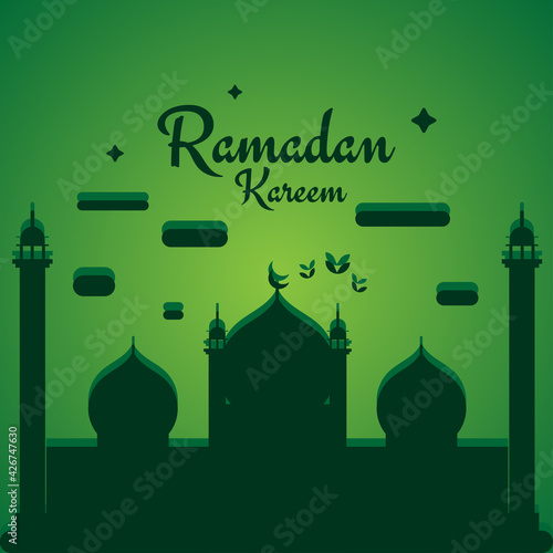 Ramadan Kareem Ramzan gradient banner poster with mosque silhouette