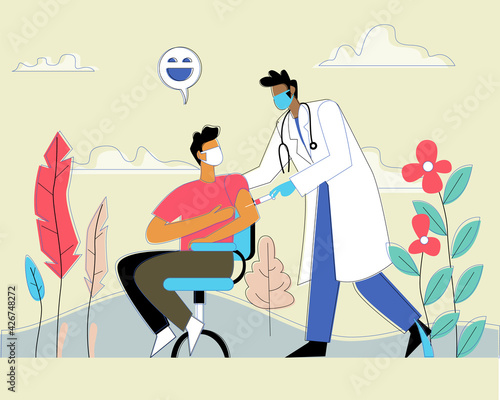 Doctor pushing injection to patient vector illustration concept 