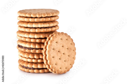 Round crackers with filling isolated on white background, clipping path