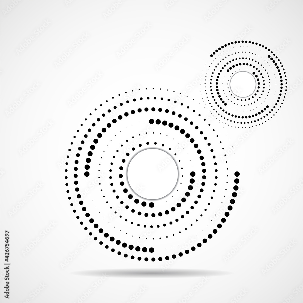 Abstract dotted circles, logo inside with shadow. Dots in circular form. Halftone effect, design element. Vector Abstract dotted circles, logo inside with shadow. Dots in circular form. Halftone effect, design element. Vector