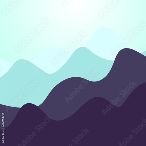 Vector colorful landscape with silhouettes of mountains. Abstract wavy background. Vector illustration
