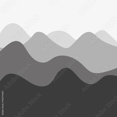 Vector colorful landscape with silhouettes of mountains. Abstract wavy background. Vector illustration