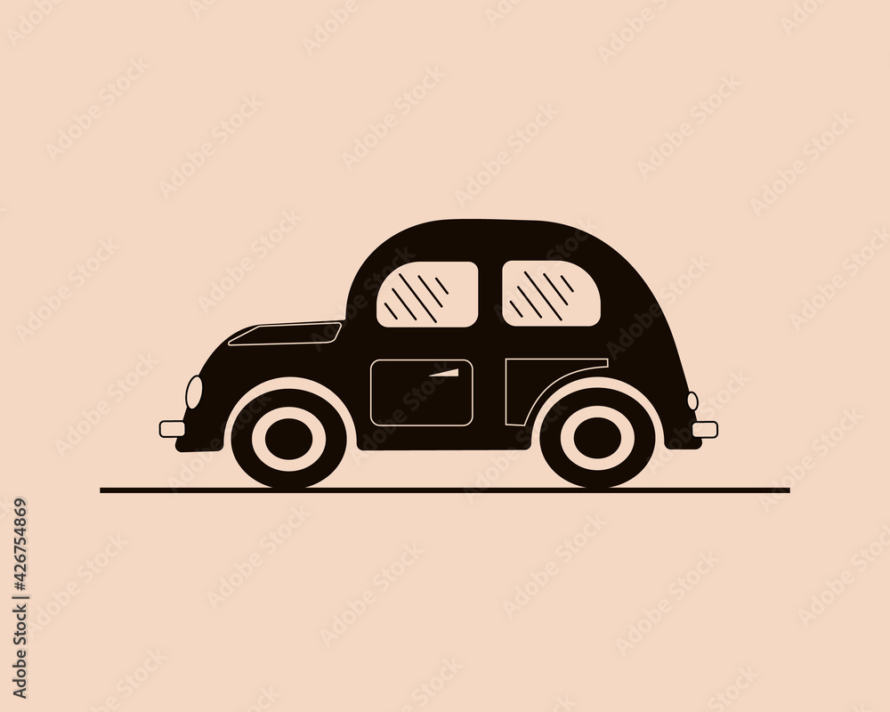 Car icon logo design black symbol isolated, retro car