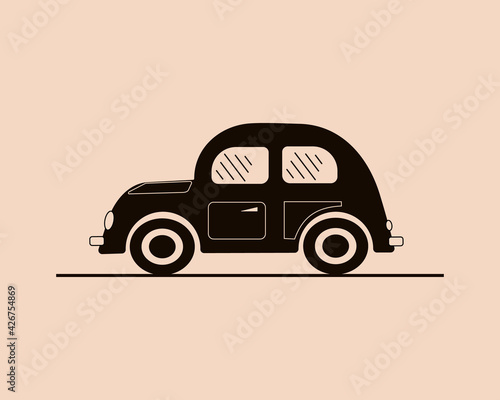 Car icon logo design black symbol isolated, retro car