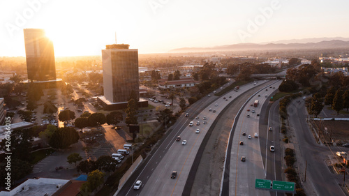 Sunset aerial view of the downtown skyline of Oxnard, California, USA. photo